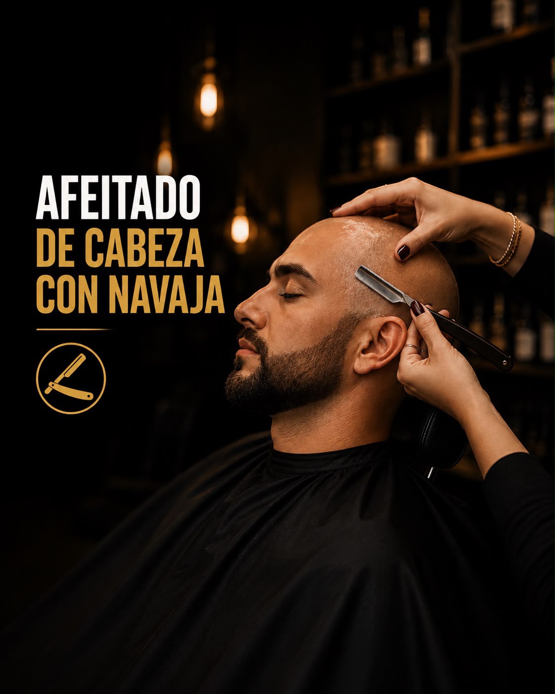 Afeitado de cabeza con navaja recta.