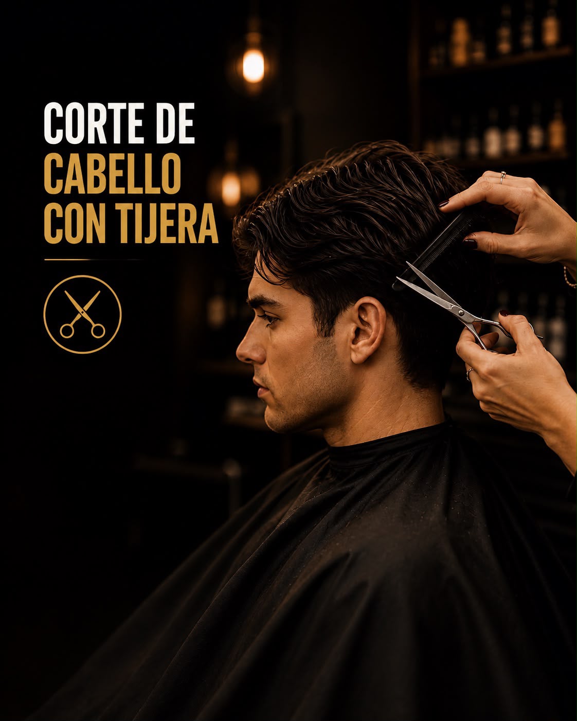 Corte a tijera sobre peine en cabello ondulado.